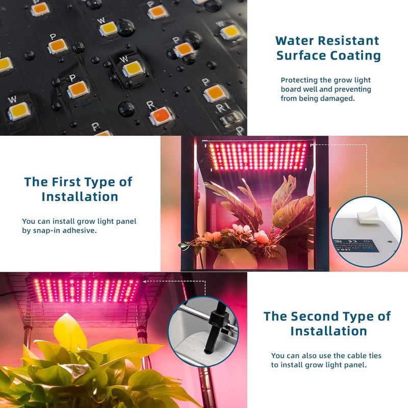 Barrina Grow Lights for Indoor Plants, 20W (2 x 10W) Full Spectrum Ultra-Thin Grow Light Panel with 3/6/12H Auto On/Off Timer for Hydroponics, Seedlings, Succulents, Veg, Flowers & More, 2-Pack - Image 4